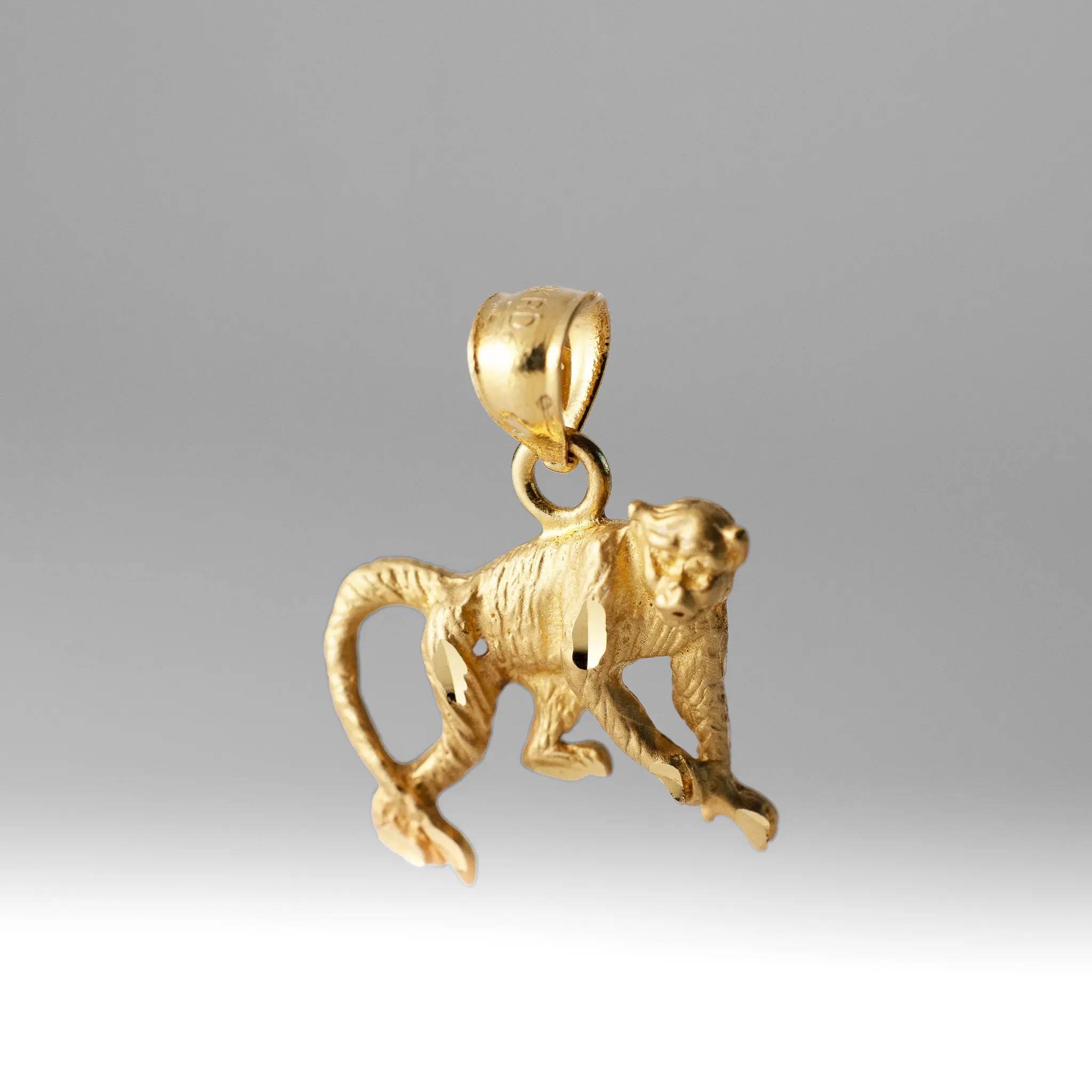 14K Gold Diamond-cut Monkey Pendant