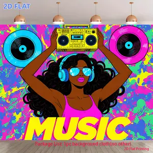 1pc 2D Flat Banner, Items,Colorful Abstract Music Backdrop, PrintedBanner Fabric, Ideal for Parties, Bedroom, And Living Room Photography, High Definition Photography Background, Durable Polyester Fabric, Professiona