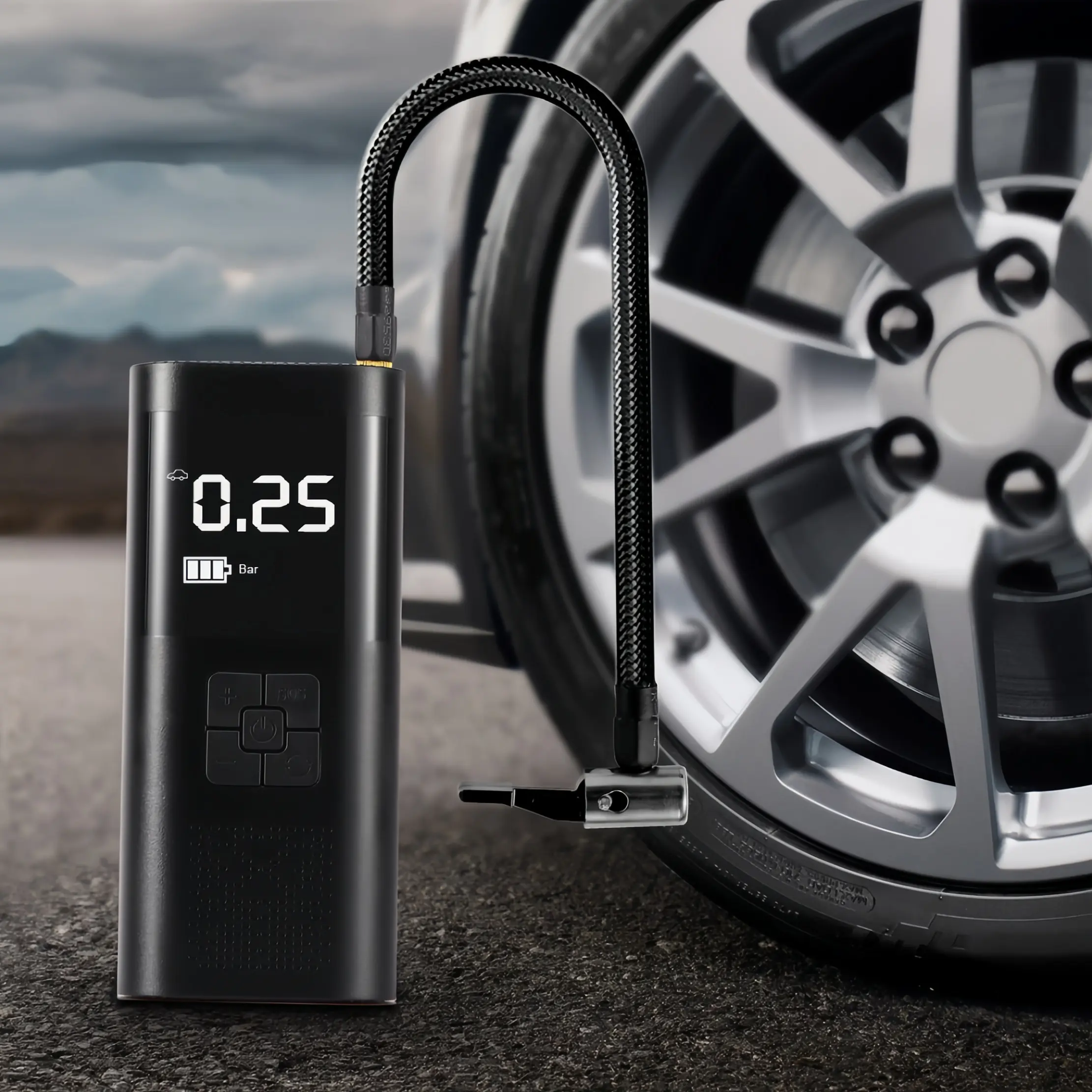 Portable Air Compressor, 150 PSI Mini Inflator with Auto-Stop, 12V Plug-and-Play Digital Tire Pump with 4 Inflation Modes, LCD Display & LED Light for Car, Bike, Motorcycle Tires