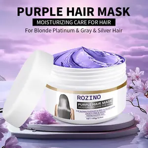 【Five pack is cheaper】ROZINO Purple Collagen Hair Mask, 2-Piece Set Intensive Moisturizing Treatment for Blonde, Platinum Gray, and Silver Hair 100g