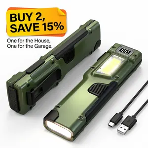 High Lumen Rechargeable LED Flashlight EDC Tactical Flashlight, 1500 Lumen Flat Flashlights, 8 Modes Dual-Switches COB Flashlight with Digital Display,IPX5 Waterproof Stainless Steel Pocket Flash Light for  Camp, hiking and outdoor emergency Gift for Men