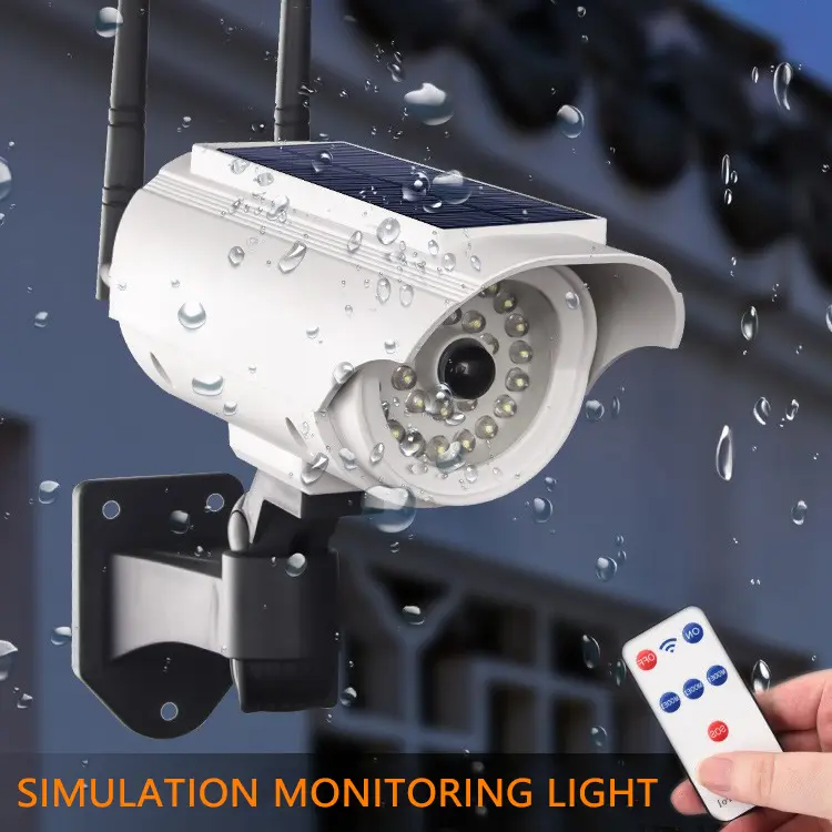 Solar charging LED simulated monitoring wall light, 3 functional modes, waterproof, remote control, including human body sensing function, automatic lighting, suitable for courtyards, exterior walls, garages, corridors