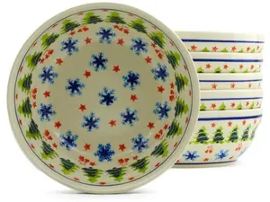 Polish Pottery Set of 6 Bowls 7" Winter Land