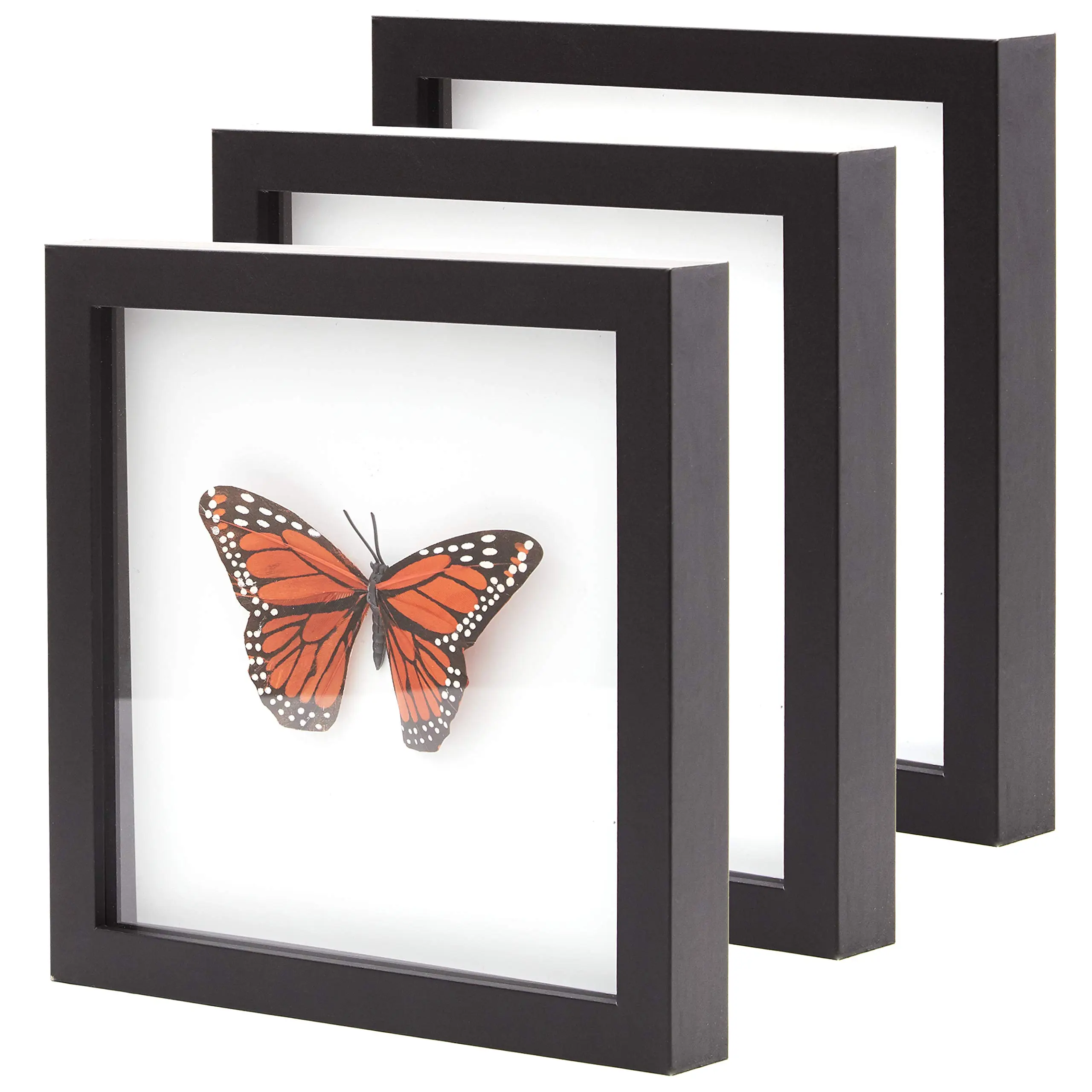 Super-sturdy  Real Wood 8x8 Shadow Box Frame 3pk. Hardwood Display With Glass. Shadowbox To Showcase Photos Tickets Wedding Bouquets Cds Medals Awards And (3 Black)