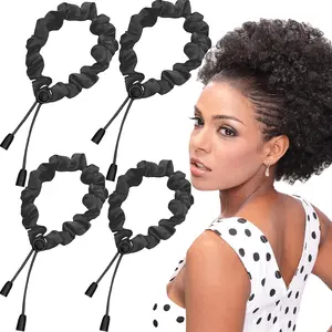 4 count Black Adjust Satin Hair Scrunchies for Women Girls, Adjustable Hair Ties Soft Than Silk for  Girlie Thick Curly  Hair, Easy to Use Hair Accessories for Afro Puff Loc Ponytails