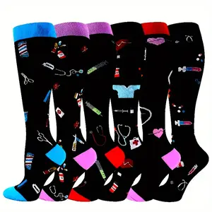 6-Pack Women's Compression Socks - Polyester & Spandex, Athletic Knee-High Socks - Breathable,  Yoga & Outdoor Activities  Perfect Gift for Athletes & Fitness Enthusiasts high  sports  socks best support Multi-Sport Breathable Sports Socks Set