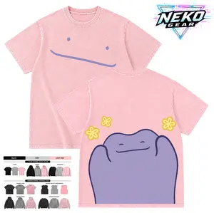 Neko Gear Men's Oversized Washed Graphic T-Shirt - Aesthetic, Ribbed, Garment-Dyed, Breathable Cotton Casual Gaming Streetwear Tee