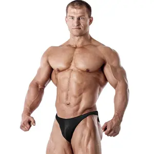 Exxact Sports Mens V Cut Competition Bodybuilding Posing Trunks - NPC IFBB Mens Trunk Underwear Posing Suits, Adult Bodybuilding Trunk (Black) Seamless Workout Shorts