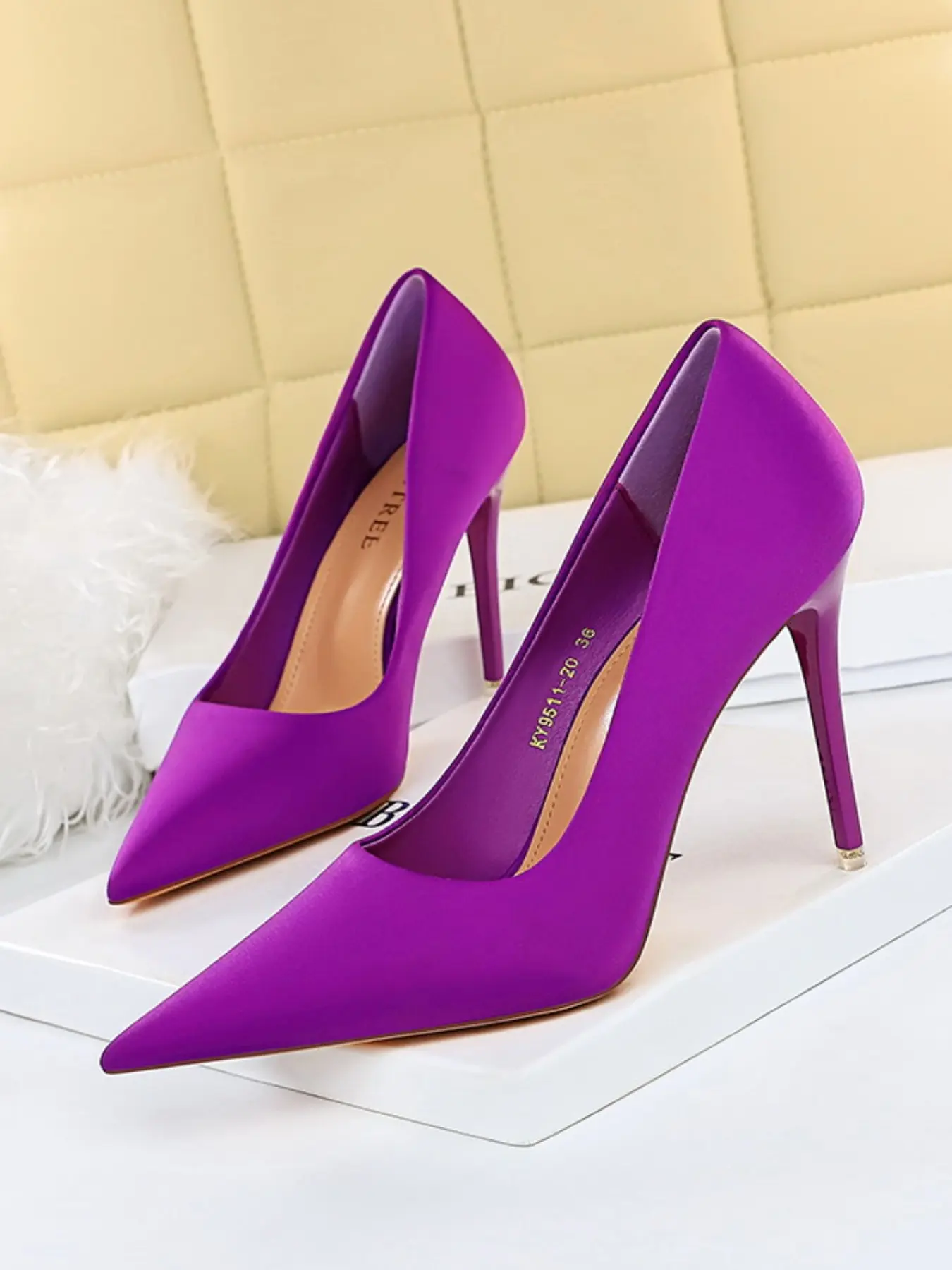 Luxurious Elegant Stylish Classy Commuter Women Satin Shiny Pointed Toe Stiletto High Heels, Spring Summer Fashion, Glossy Fabric, Versatile for Parties and Daily Wear, Footwear, Pointed Toe Shoes