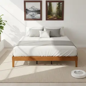 Classic Solid Wood Platform Bed, Sleek Minimalist Design, Sturdy Durable Frame for Bedroom Decor, Wooden Color