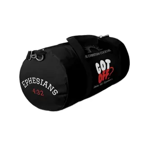The Christian Cocktail Duffle Bag - Ephesians 4:32 Design with "Got Off?" Text on Black Background