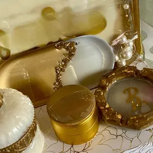 PR Light Up Gold and White Marble Dresser Topper Gift Set Bedroom