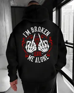 Black Hoodie – I’m Broken Leave Me Alone Graphic Hoodie T Shirt Sweatshirt for Men – Dark Skull Middle Finger Attitude Design
