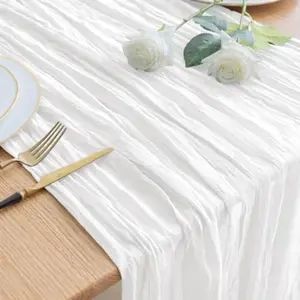 Cheesecloth Table Runner 120 Inches Long Ivory Boho Gauze Cheese Cloth Runner 10FT Rustic Sheer Table Runners for Christmas Wedding Party Baby Shower Spring Easter Decoration