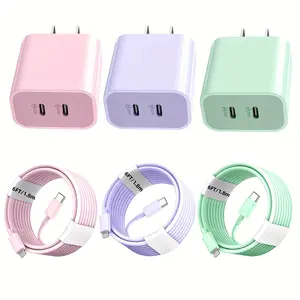 Colour Fast Charger For IPhone Charger, [MFI Certified] PD 20W+20W Dual USB C Charger Block Fast Charging Wall Charger Plug With 6FT Long Rapid Type C - Lightning Cable Charger For IPhone 14/ 13/ 12/ 11 Pro/ XS/ XR/ SE, IPadfor Halloween Gifts