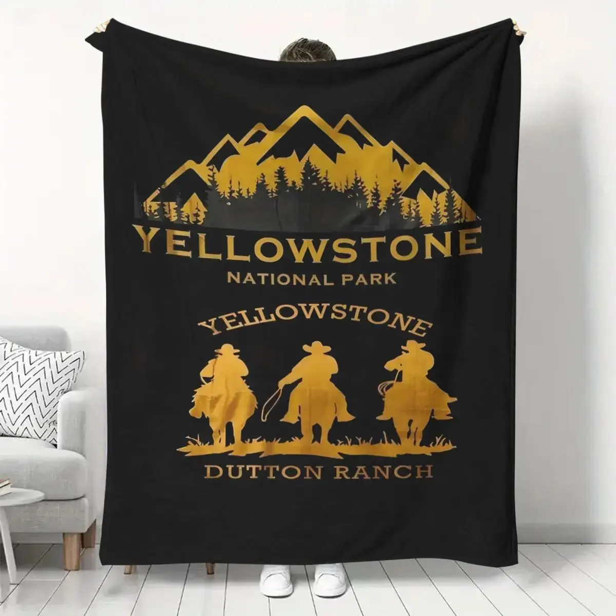 Yellowstone National Park Cowboy Theme Soft Flannel Fleece Blanket, Soft Warm Blanket, Comfortable All-Season Use, Perfect Gift for Camping, RVs, Family and Friends