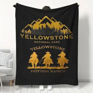 Yellowstone National Park Cowboy Theme Soft Fleece Blanket, Soft Warm Blanket, Comfortable All-Season Use, Perfect Gift for Camping, RVs, Family and Friends