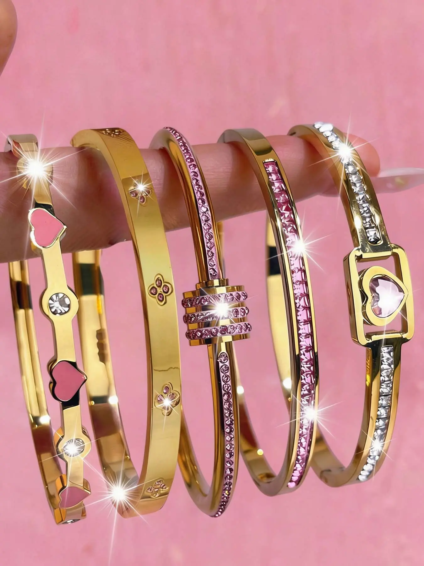 5-piece elegant and luxurious 304 stainless steel bracelet set, a high-quality and fashionable bracelet suitable for both women and men, versatile for daily wear, Thanksgiving, Mother's Day, New Year gifts, Fashionable Bangle