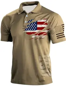 Men's Flag Fashion Print Shirt, Athletic Shirt, Casual Short Sleeve, Geometric Design, Fitted Style, Suitable for Sports and Leisure, All Seasons