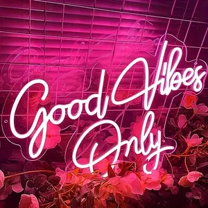 Good Vibes neon, 43*23cm pink LED neon, for wall decoration, bedroom birthday party bar club apartment home wall decoration, good mood neon