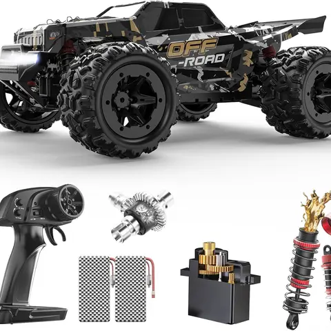DEERC 9309E Brushless Motor RC Construction Vehicle - 4WD All-Terrain Racing RC Stunt Car, 40+ km/h High-Speed Electric Off-Road Model, 2.4Ghz Waterproof Remote Control Car, 2 Rechargeable Batteries, Adult Gift