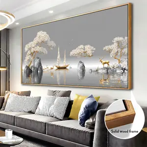 A wooden frame - Modern abstract painting, large-sized canvas printing poster art -1.5 inches thick - Wall mounted for decoration in living rooms, offices, dining rooms, and bedrooms - Local warehouse