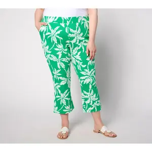 Belle by Kim Gravel Petite Perfect Pique Graphic Palm Flare Crop Pant