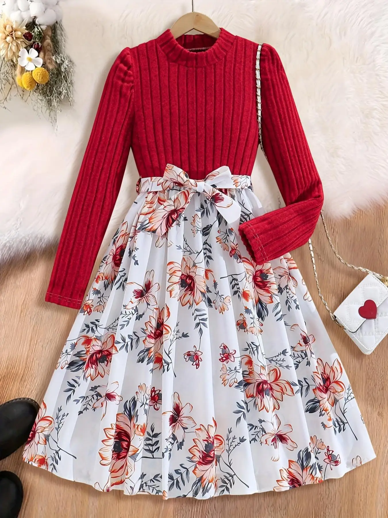 Girl's Floral Print Dress, Casual Long Sleeve Dress for Spring & Fall, Kids Clothes for Daily Wear
