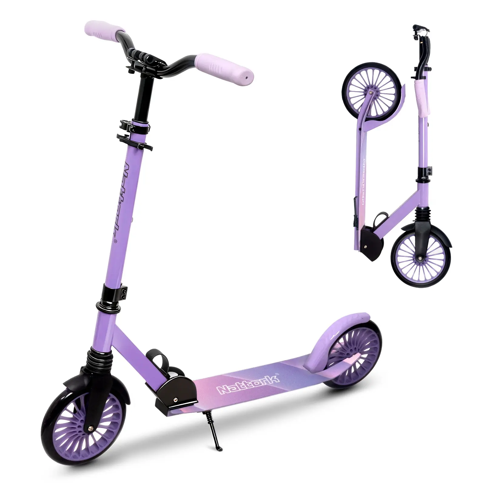 Nattork Foldable Scooter for Kids & Adults, Sleek Commuter with Reinforced Steel Frame, Adjustable Handlebar, 8-Inch High-Elastic PU Wheels & Anti-Slip Deck, Smooth Ride, 1.2M Tall Users