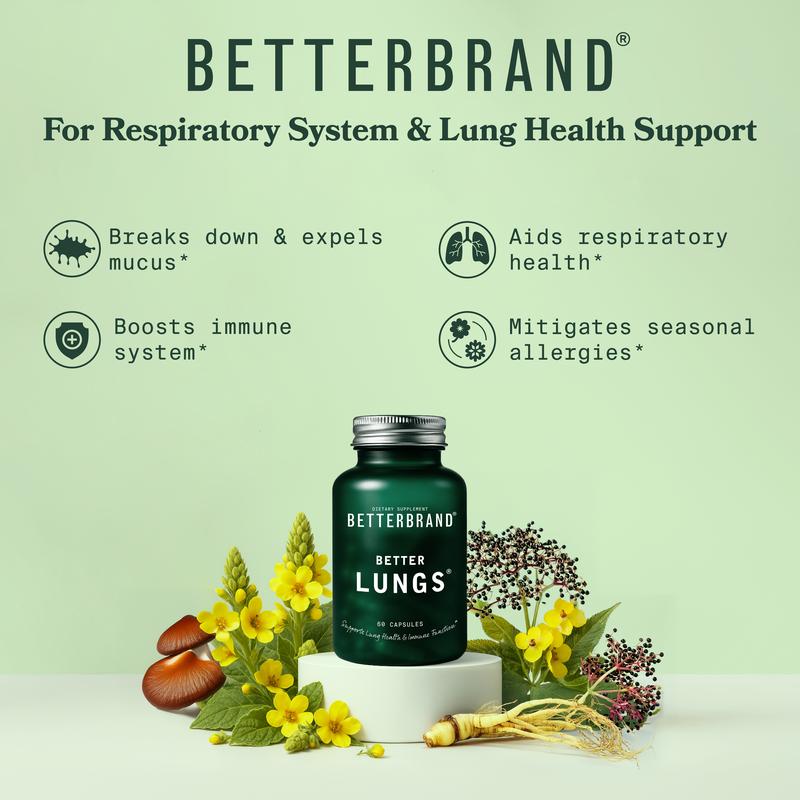 Betterbrand Mullein Mucus Detox Capsules with NAC (60 Capsules) | Vitamin D, Elderberry, Ginseng, Mullein, and Reishi Mushroom | for Lung Health, Allergy, Sinus, and Mucus Relief