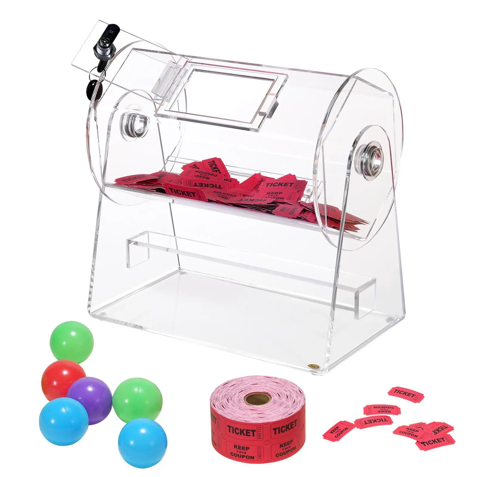 VEVOR Transparent Lockable Acrylic Raffle Drum - 308x310 mm (12.1x12.2 in) Professional Spinning Cage, 2 Keys, Security Locking Doors, Holds 2500 Tickets or 100 Balls for Lottery, Bingo Games#SohoChic
