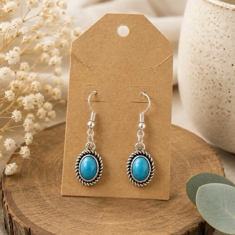 Boho Silver Alloy Turquoise Dangle Drop Earrings - Western Southwest Cowgirl Unisex Costume Jewelry, Gift Ideas for Her