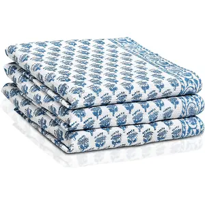CPC Apatite Blue Hand Block Print Waffle Kitchen Towel Set of 3-16 x28 Ultra Absorbent Quick Dry Cotton Dish Towels Lightweight Reusable Sustainable Tea Towels for Cleaning and Drying