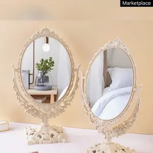 European Style Vintage Double-Sided Makeup Mirror, Rotatable Dressing Table Mirror For Bedroom, Dormitory, Girls