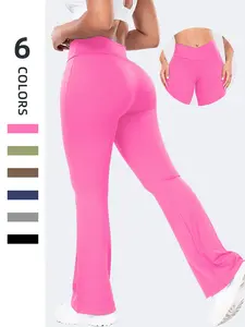 Women's High-Waisted Wide-Leg Yoga Pants, Cross Design Control Belly Fat, Comfortable Tight-Fitting Kint Fabric for All Seasons, Gym Yoga Pants