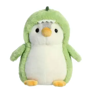 Aurora Playful Pompom Penguin Dino Stuffed Animal - Vibrant Companions for Warm Cuddles - Perfect for Adults, Kids, and Birthdays - Green 7 Inches