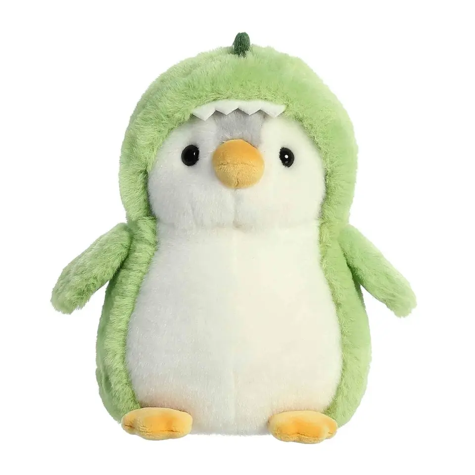 Aurora Playful Pompom Penguin Dino Stuffed Animal - Vibrant Companions for Warm Cuddles - Perfect for Adults, Kids, and Birthdays - Green 7 Inches