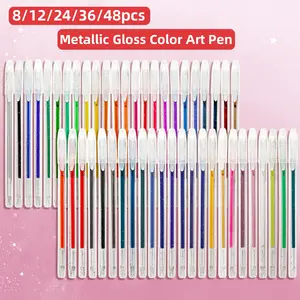 Metallic Colorful Art Pens, 8/12/24/36/48pcs Glittering Neutral Pens, for Drawing, Marking, DIY Art Creation, Christmas Greeting Card Coloring