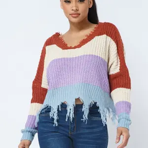 Sandra V neck distressed cozy sweater Casual Knit