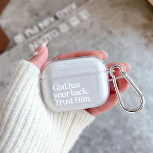Trust In God Pattern Protective Case for AirPods 4/3/2/1/Pro/Pro2 Soft TPU Earphone Cover, Transparent with Keychain