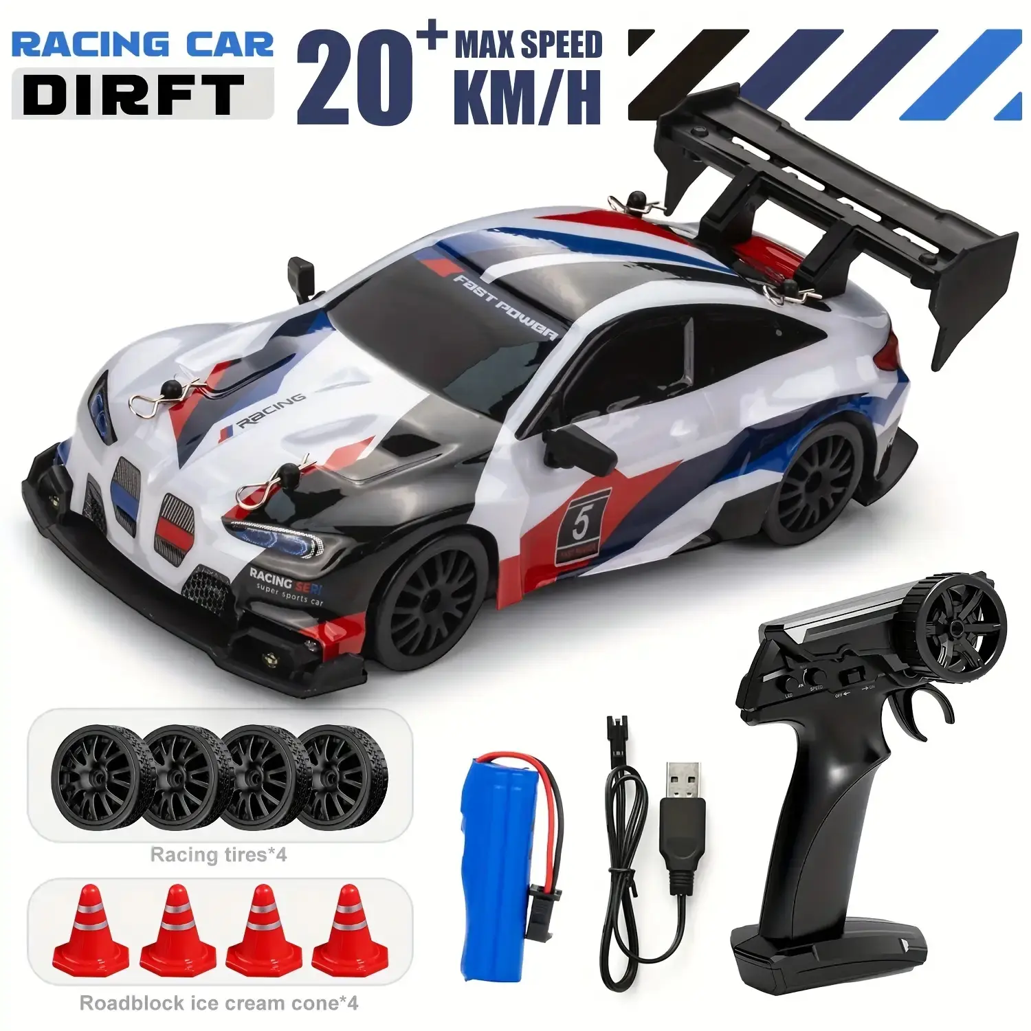 1:24 Scale Remote Control Drift Racing Car, RC Drift Car with LED Lights, High Speed RC, Rc Controlled, Rechargeable, Multi-Player Battle Toy, Unisex, Ages 8+, for Indoor & Outdoor Play, RC Cars, RC Model Car, RC Vehicle
