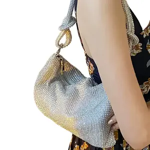 Silver Gold Rhinestone Evening Bag Party Wedding Purses with Mesh Texture for Special Occasions Glamorous Fashion Statement Accessory shoulder  bag