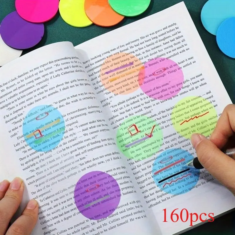 Cute circular fluorescent mixed eight color sticky note - Key marking sticky note multifunctional index marking sticker Adhesive Stickers