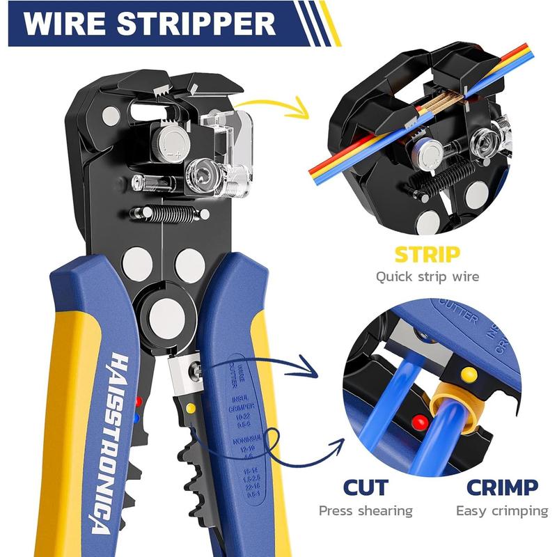 6 in 1 Crimping Tool Kit and Wire Stripper, Ratcheting Wire Crimper with 6 PCS Interchangeable Dies for Heat Shrink,Non-,Ferrule,Open Barrel,Connectors, men tool gifts