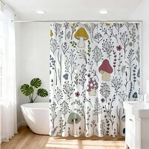 1pc Whimsical Floral and Mushroom Print Shower Curtain Perfect for Nature-Inspired Home Decoration, Elevate Your Bathroom Decor with Bohemian Style and Earthy Tones, Ideal for Creating a Relaxing and Inviting Bathing Space Decorative