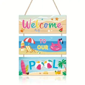 Welcome Pool Sign Set, Summer Beach Coast Hanging Tag, Wooden Welcome Flamingo Wall Decor, Outdoor Swimming Pool Door Ornament
