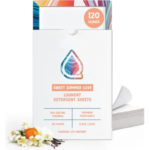 Laundry Detergent Sheets - Travel-Friendly, HE & Standard Washer Safe, Liquidless Laundry Soaps, Quick-Dissolving Formula, -Friendly (120 Loads, Sweet Summer Love)
