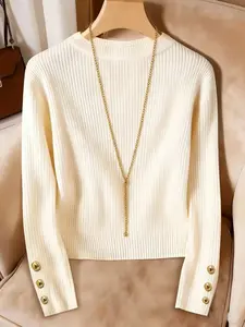 Elegant Round Neck Knit T-Shirt, Minimalist Fashion Knitted Top, Autumn Winter Wear, Stylish and Comfortable, Perfect for Casual, Knitwear