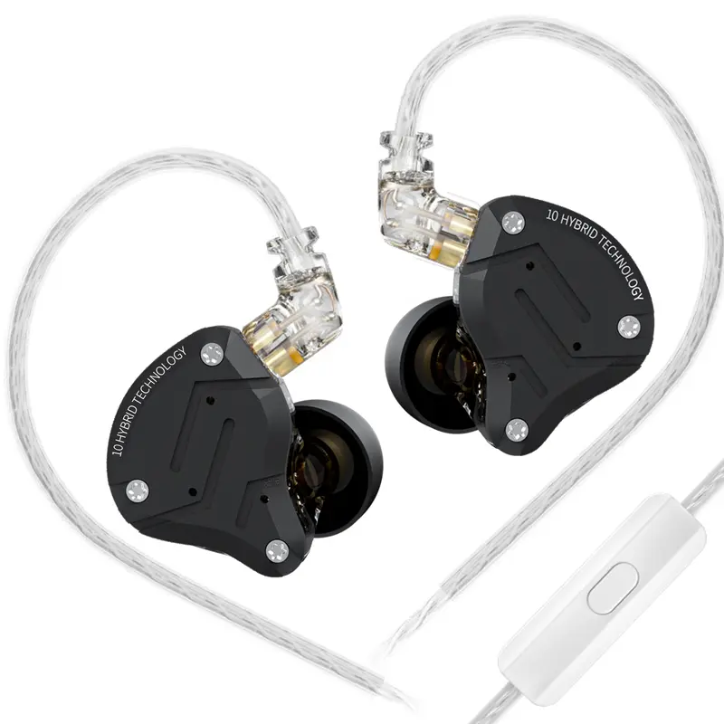 KZ ZS10 Pro Wired Gaming Headphones, 4BA+1DD Bass In-Ear Monitors with 0.75mm 6N OFC 2-Pin Cable, Durable Steel Construction, Noise Isolation, 40000Hz Frequency, 3.5mm Jack, Matte Black, Secure Fit, Compatible with Cellphones/Tablets/Game Consoles, Headph