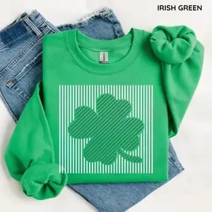 St. Patrick’s Day Shamrock Sweatshirt/Hoodie/T-Shirt, Minimalist Clover Stripe Graphic Tee, Irish Lucky Green Aesthetic Shirt, For Men and For Women